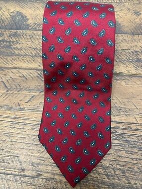 Dior Red Paisley Silk Tie with Teal Accents